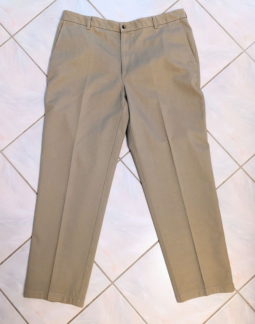 VanHeusen Men's Pants 38x32 Beige 100% Cotton Classic Fit Business Casual